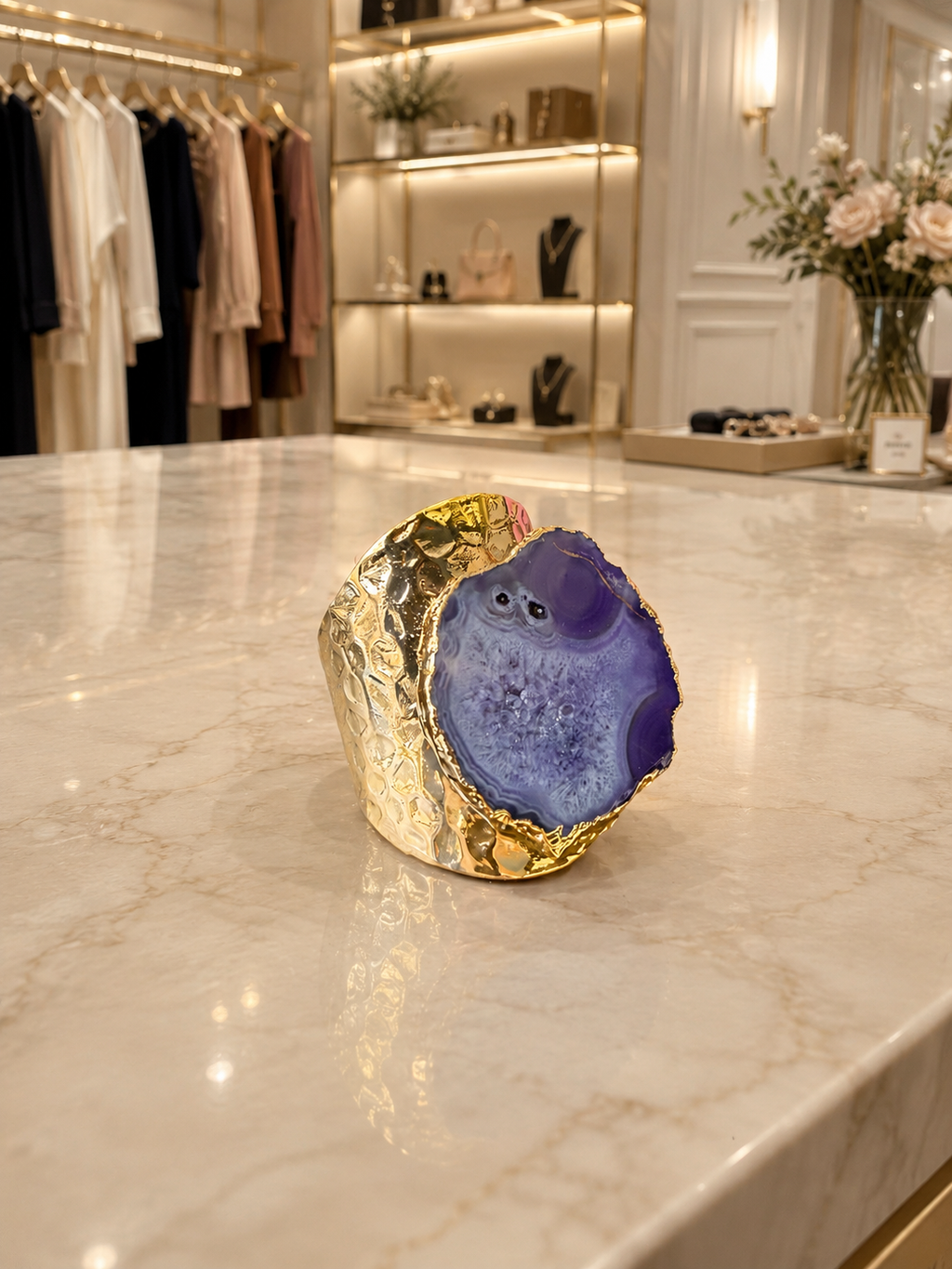Blue Natural Agate Druzy Ring