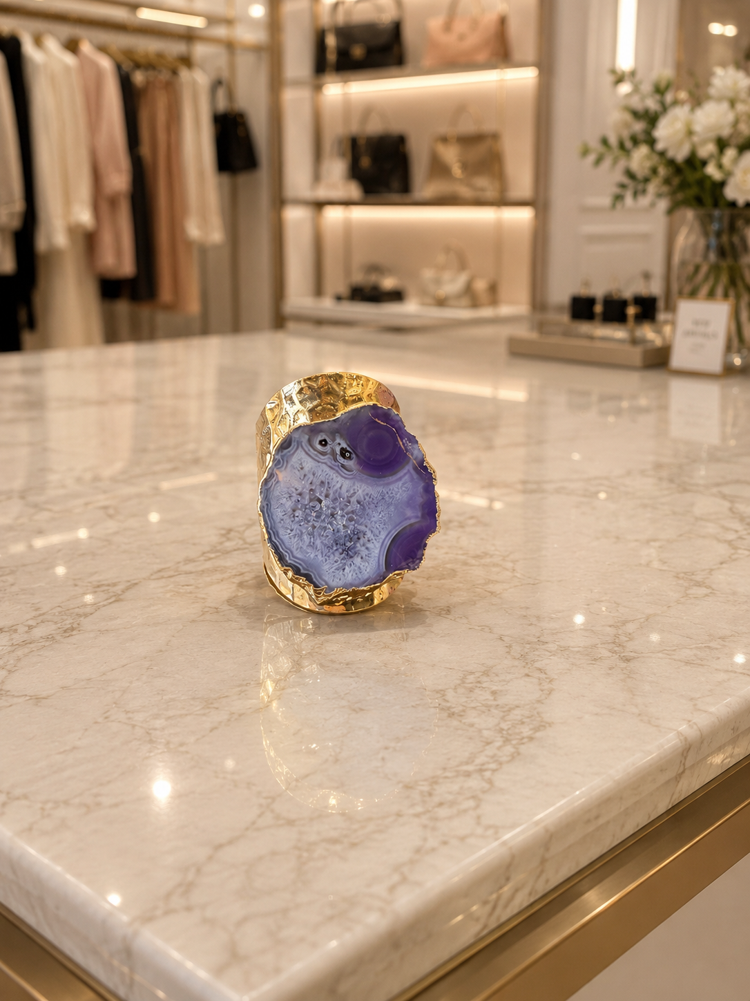 Blue Natural Agate Druzy Ring