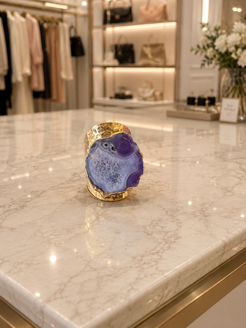 Blue Natural Agate Druzy Ring