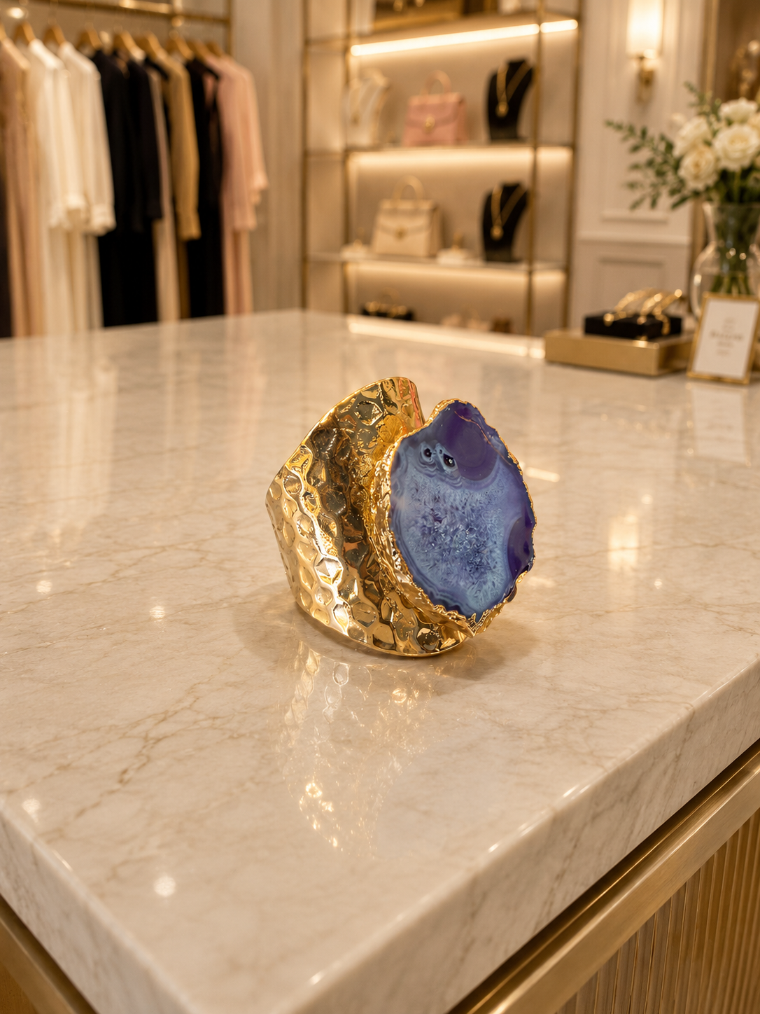 Blue Natural Agate Druzy Ring