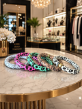 Leopard Print Segmented Bangle Bracelets - sold as a set