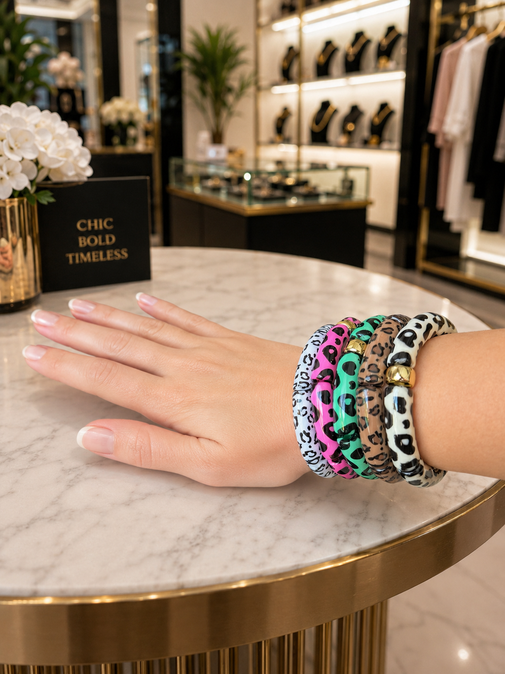 Leopard Print Segmented Bangle Bracelets - sold as a set