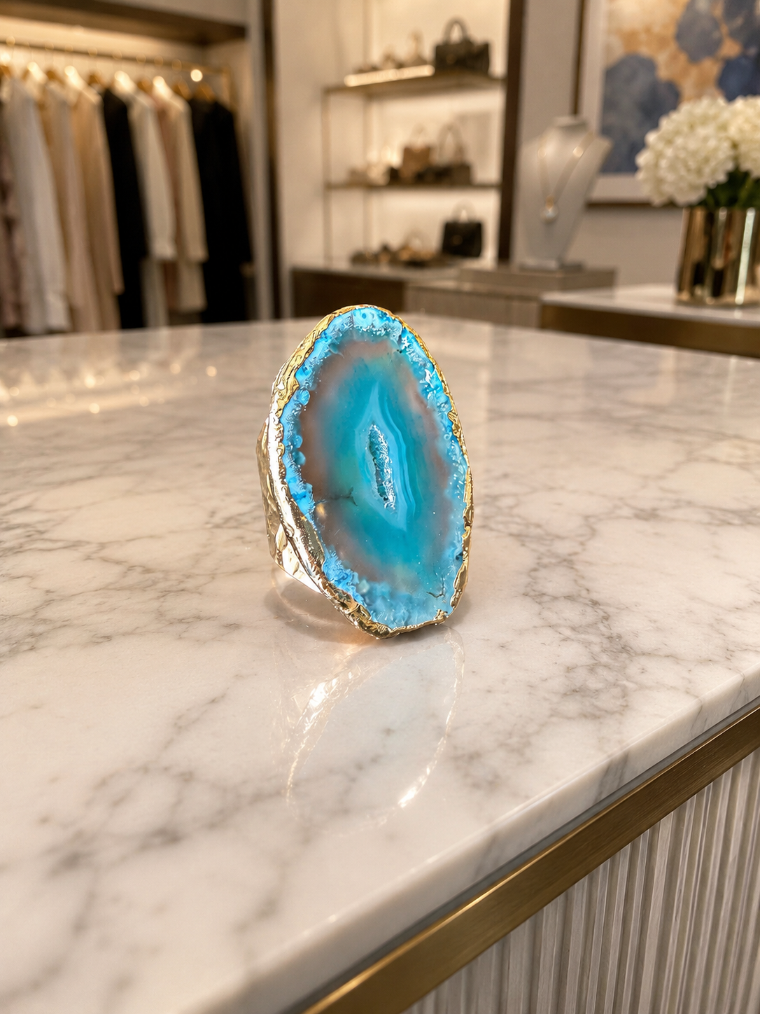 Natural Agate Druzy Ring