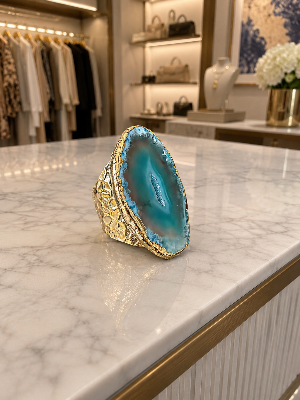 Natural Agate Druzy Ring