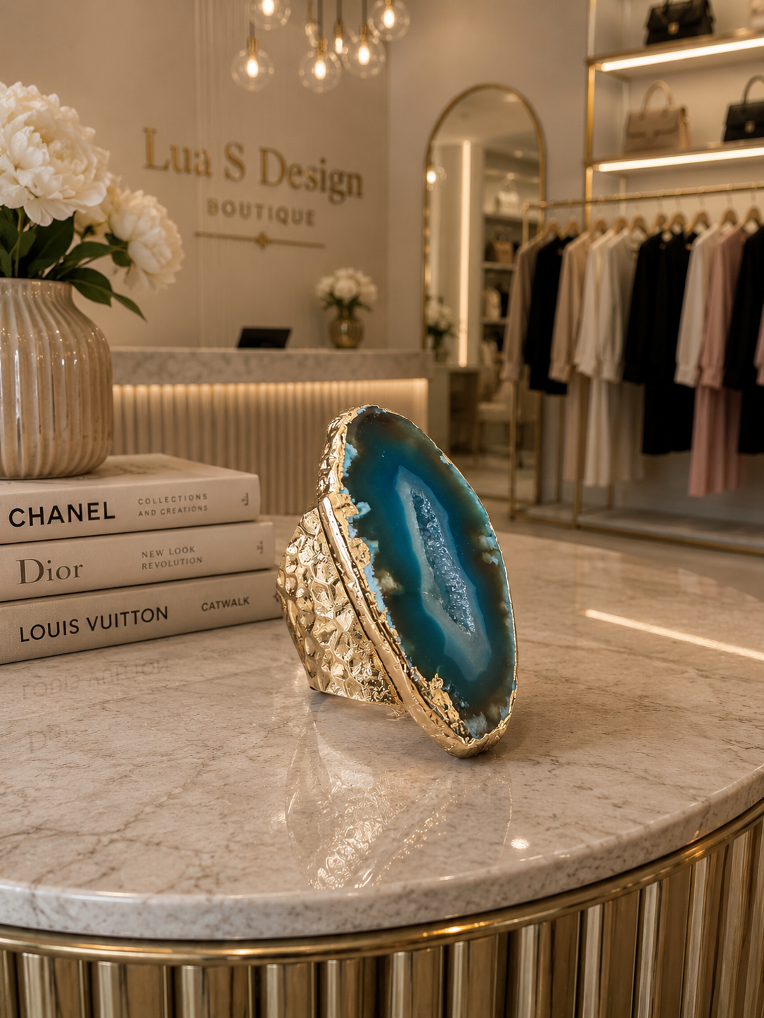 Natural Agate Druzy Ring