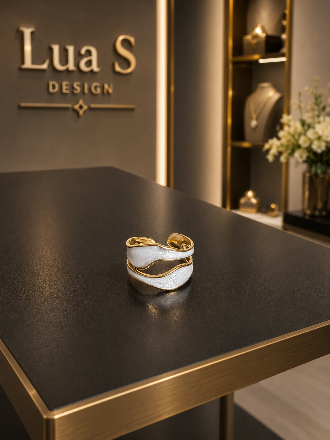 Irregular wave pearl white Ring