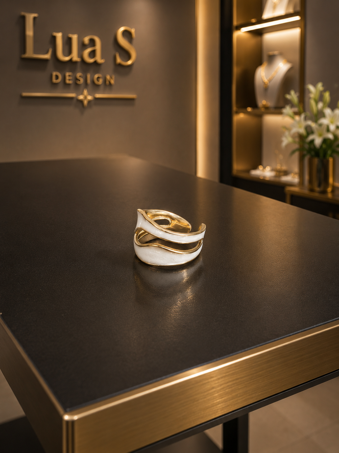 Irregular wave pearl white Ring