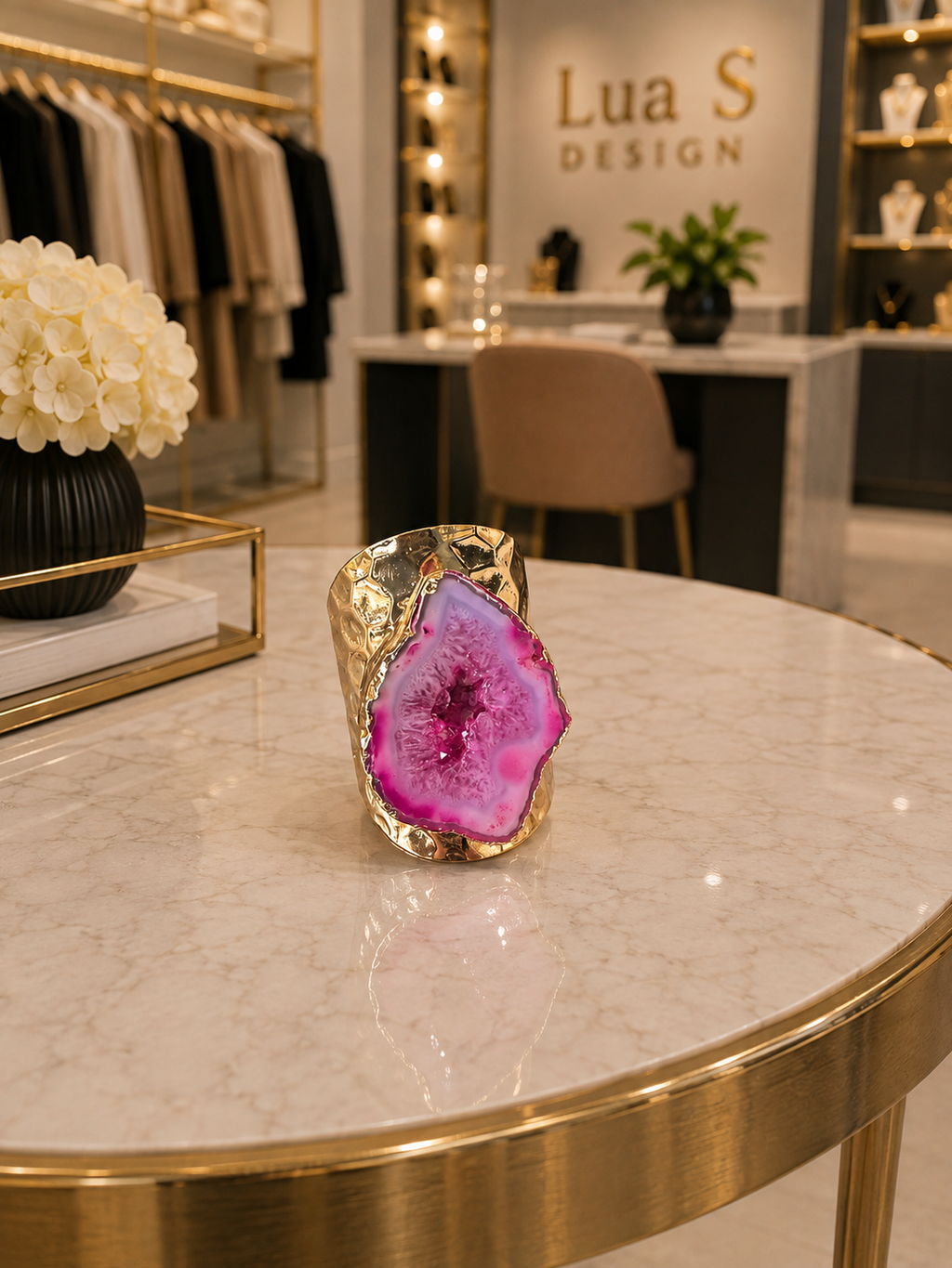 Natural Geode Agate Druzy Crystal Ring